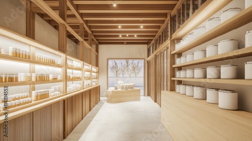 Serene Interior of Modern Natural Product Store with Minimalist Design