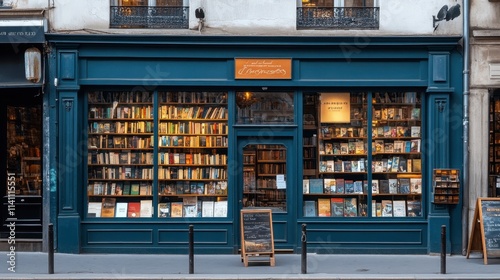 Charming Vintage Bookstore Front with Colorful Book Displays