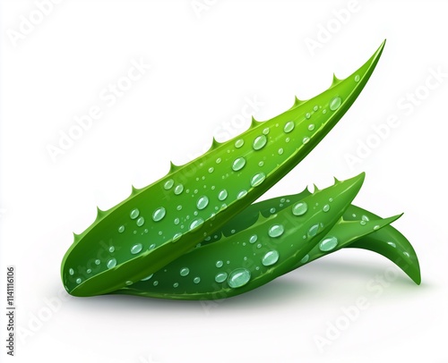 Aloe vera green fresh leaves isolated on white background