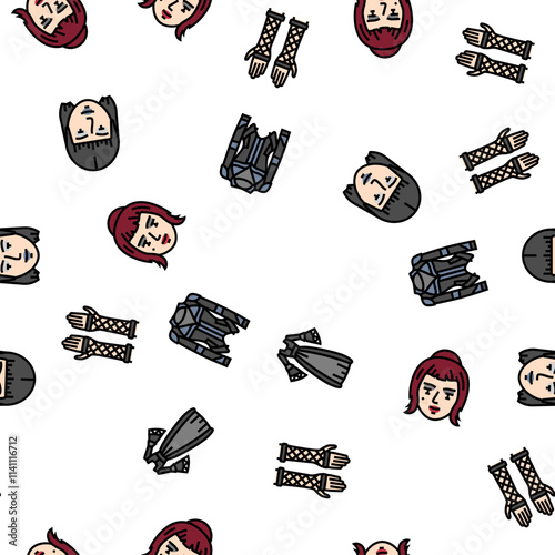goth subculture punk gothic y2k vector seamless pattern thin line illustration