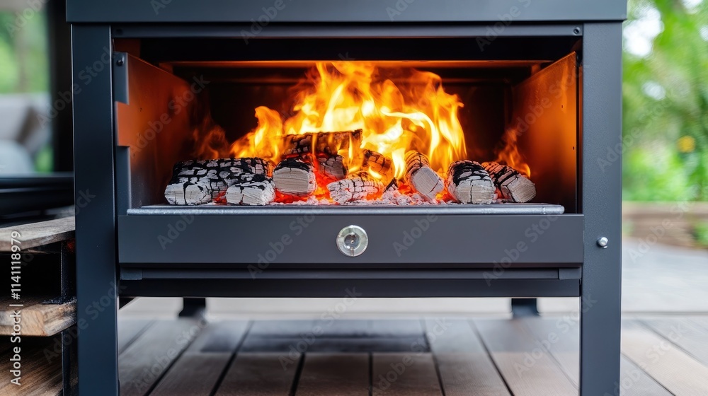Cozy Outdoor Fire Pit with Bright Flames and Charred Wood Logs Cozy Outdoor Fire Pit with Bright Flames and Charred Wood Logs