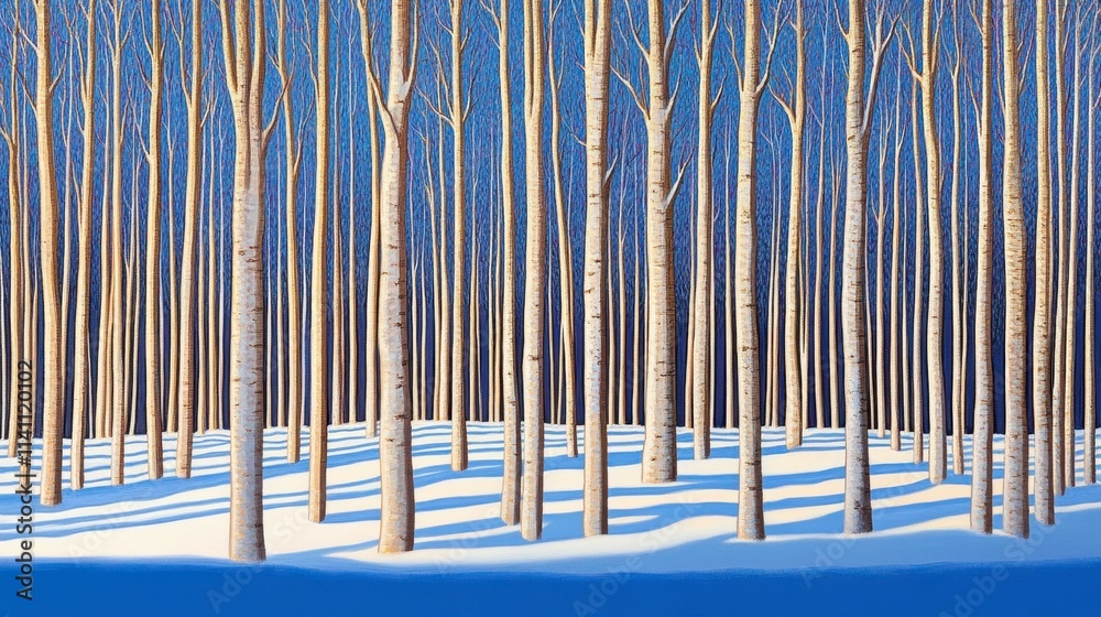 Serene Winter Forest with Tall Bare Trees and Snowy Ground Serene Winter Forest with Tall Bare Trees and Snowy Ground