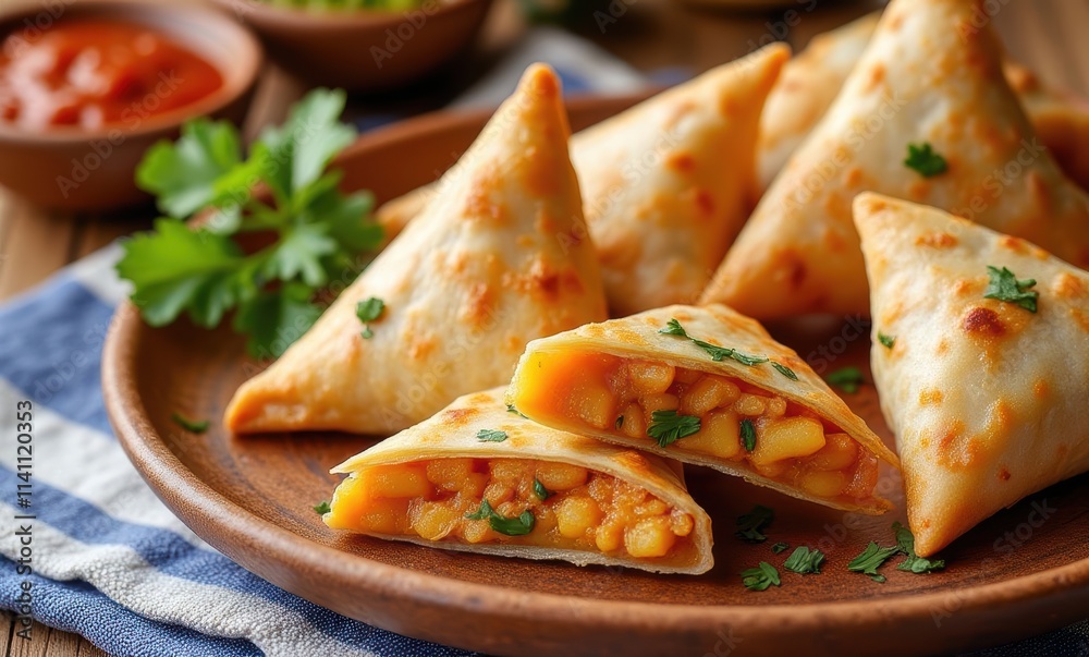 Delicious golden samosas on a plate Delicious golden samosas on a plate