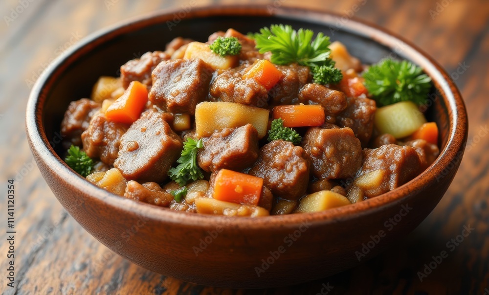 Delicious hearty beef stew in bowl Delicious hearty beef stew in bowl