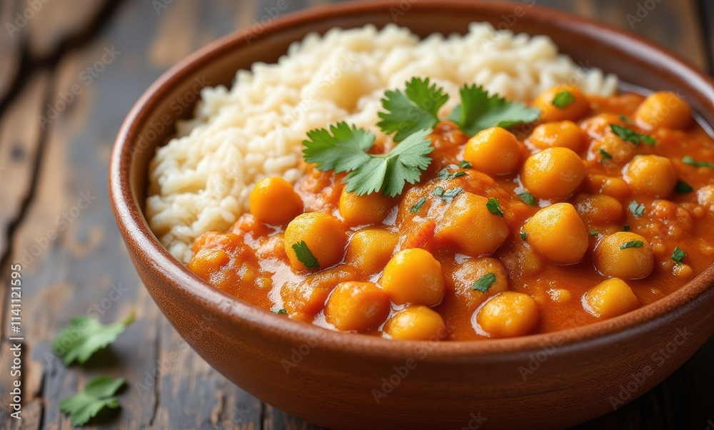 Bowl of chickpea curry with rice Bowl of chickpea curry with rice