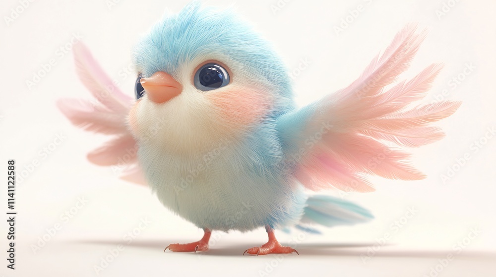 Adorable Fluffy Baby Bird with outstretched wings, a captivating portrait of a charming little bird with soft, pastel-colored feathers and wide, innocent eyes. Adorable Fluffy Baby Bird with outstretched wings, a captivating portrait of a charming little bird with soft, pastel-colored feathers and wide, innocent eyes.