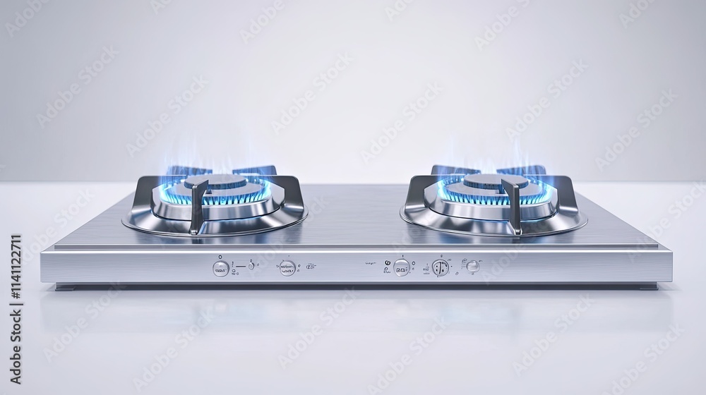 Modern Kitchen Gas Stove with Blue Flames and Stainless Steel Finish Modern Kitchen Gas Stove with Blue Flames and Stainless Steel Finish