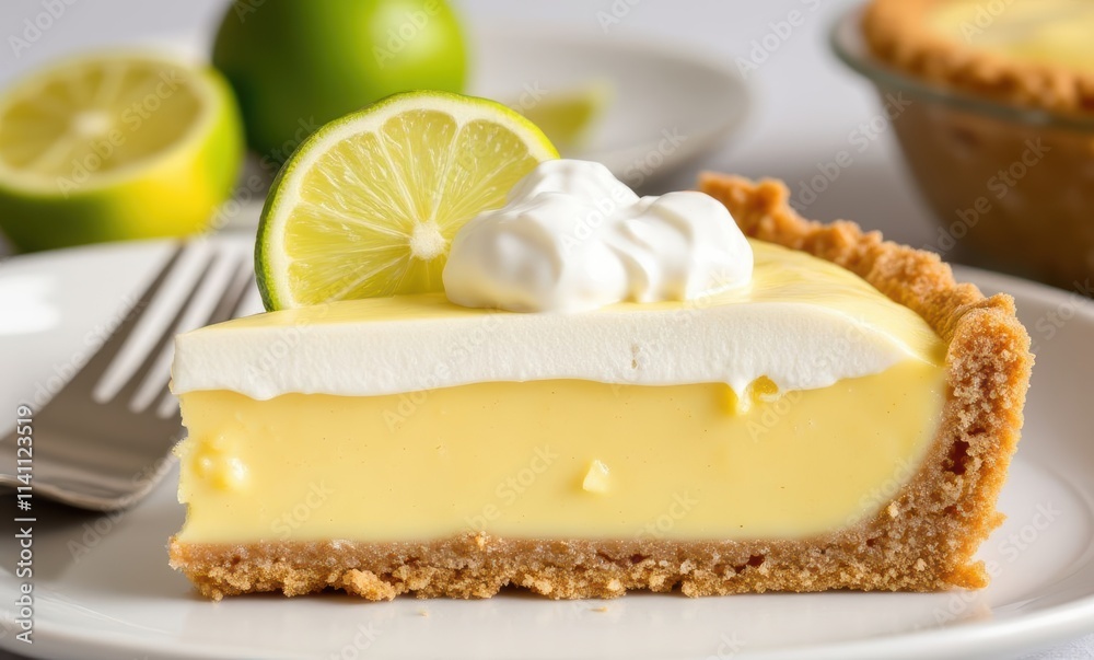 Delicious lemon pie with fresh lime slice Delicious lemon pie with fresh lime slice