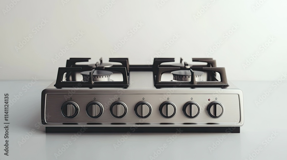 Modern Gas Stove with Six Burners and Sleek Control Knobs Modern Gas Stove with Six Burners and Sleek Control Knobs