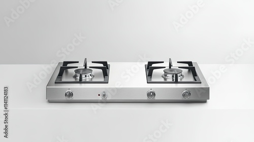 Modern Stainless Steel Gas Cooktop with Dual Burners and Controls