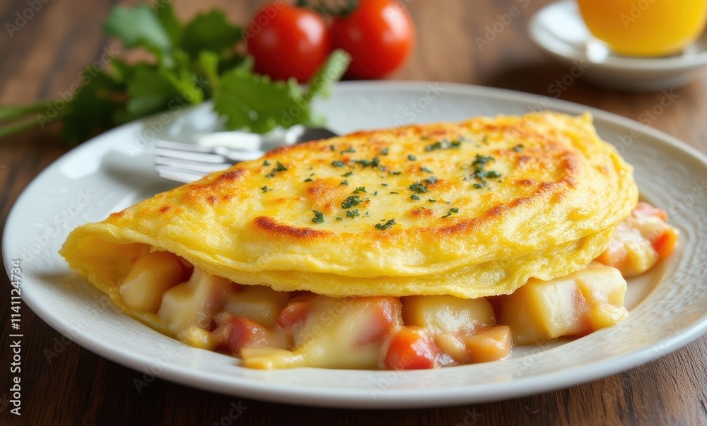 Delicious golden omelette with fresh vegetables Delicious golden omelette with fresh vegetables