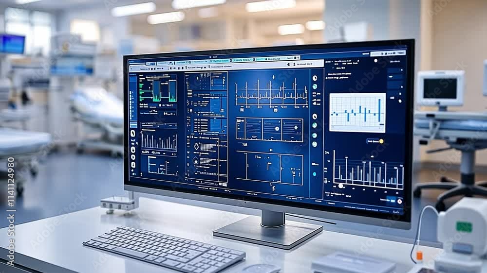 Advanced medical monitoring system displaying real-time patient data in a hospital environment Advanced medical monitoring system displaying real-time patient data in a hospital environment