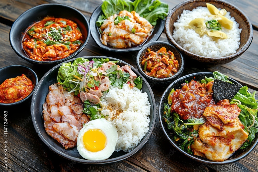 International food concept featuring various dishes International food concept featuring various dishes