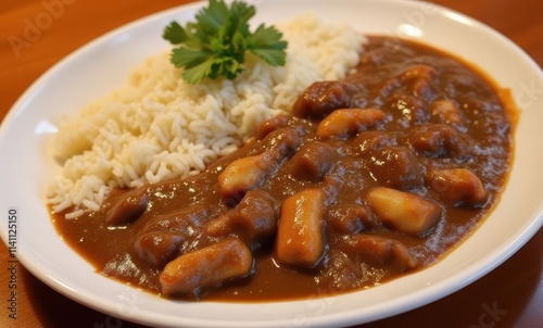 Delicious beef stew with rice