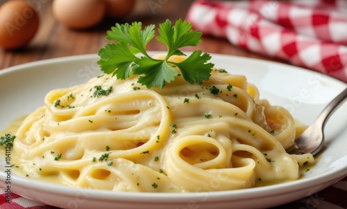 Delicious creamy pasta with fresh herbs