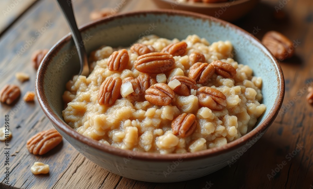 Nutty oatmeal bowl with pecans Nutty oatmeal bowl with pecans