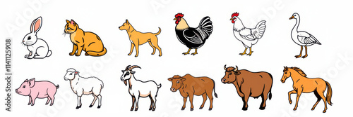 illustration of a set of Farm animals on white background