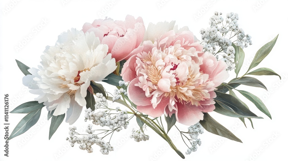 Delicate Pink and White Peonies with Baby Breath Delicate Pink and White Peonies with Baby Breath