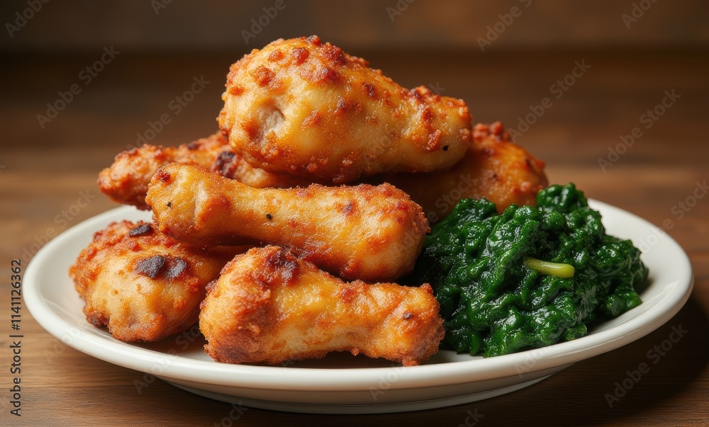 Crispy chicken drumsticks with greens Crispy chicken drumsticks with greens