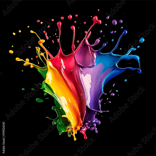 un eclat de peinture liquide aux couleurs lgbt flashy et modrne sur fond noir photo