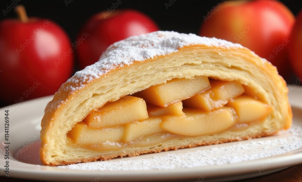 Delicious apple pastry with powdered sugar Delicious apple pastry with powdered sugar