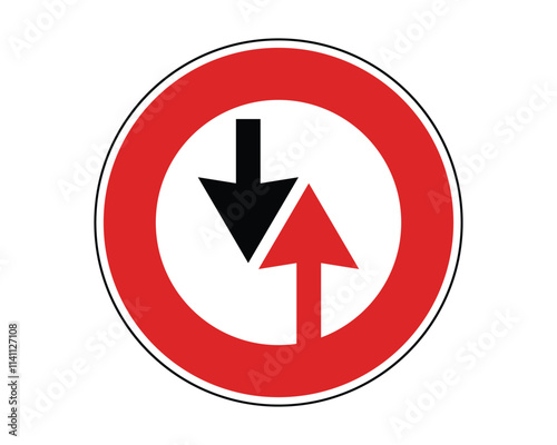 Priority for Oncoming Traffic Sign Vector Indicating Driver Must Yield on Narrow Road Sections, Perfect for Road Safety and Traffic Management, High-Quality Vector Stock Image