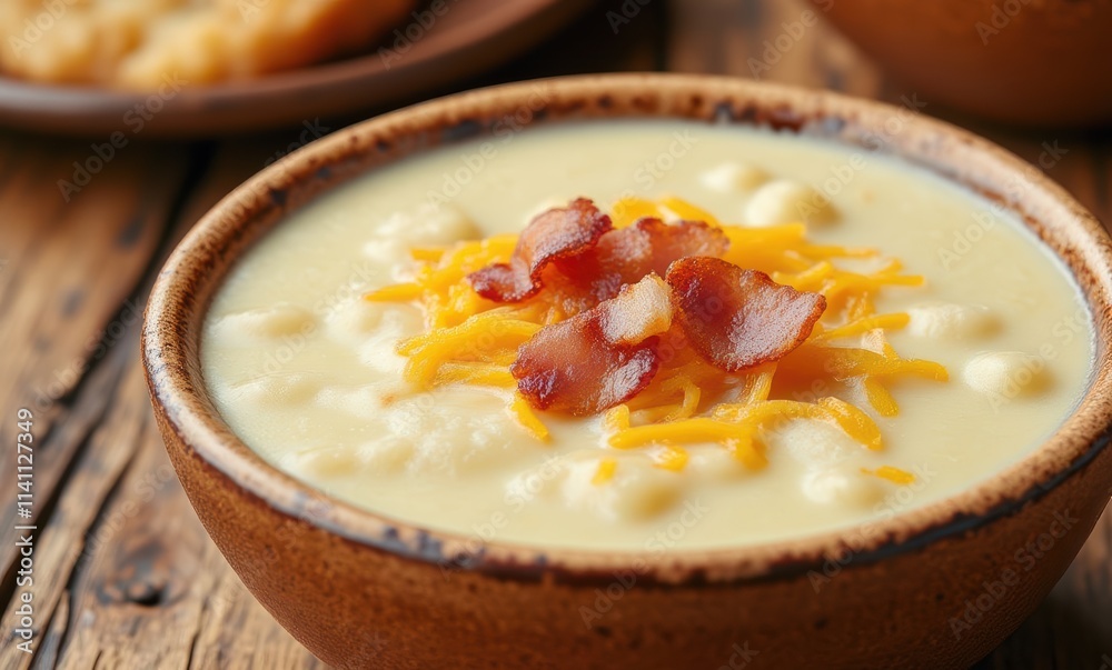 Delicious creamy soup topped with bacon Delicious creamy soup topped with bacon