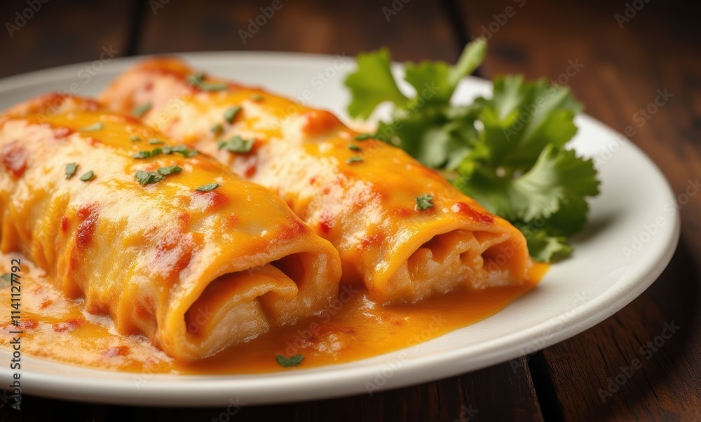Delicious cheese enchiladas served on a plate Delicious cheese enchiladas served on a plate