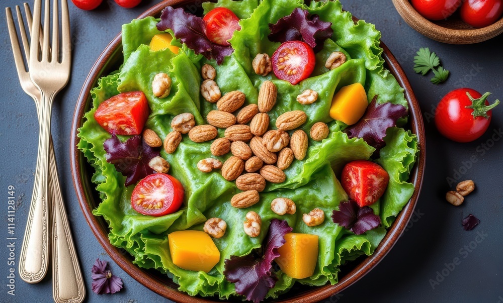 Colorful fresh salad with nuts and tomatoes Colorful fresh salad with nuts and tomatoes