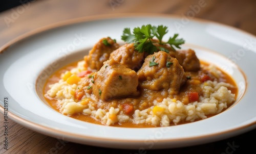 Delicious chicken curry with rice