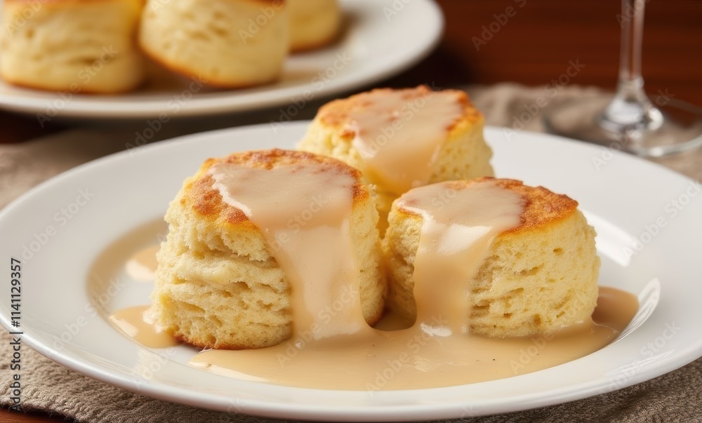 Delicious biscuits topped with cream sauce Delicious biscuits topped with cream sauce