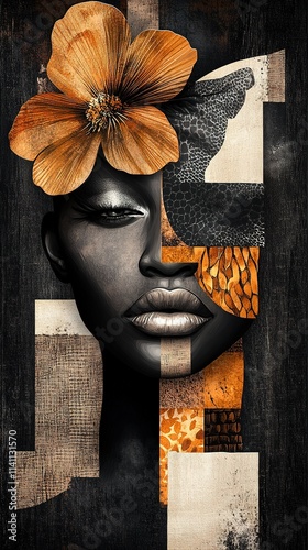Wallpaper Mural Surreal portrait of a beautiful black woman with a golden flower and geometric shapes Torontodigital.ca