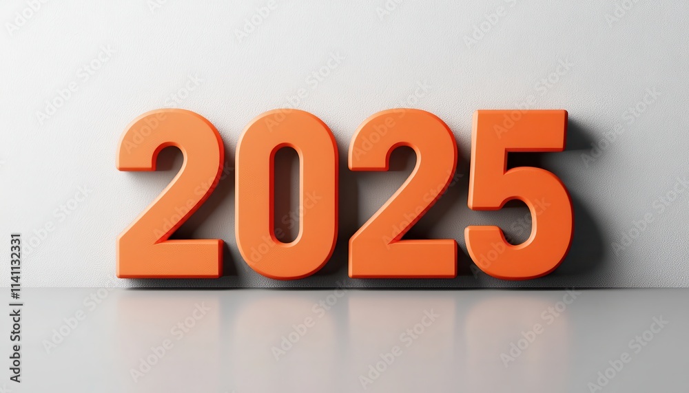 Orange Number Two Thousand Twenty Five Against White Wall Orange Number Two Thousand Twenty Five Against White Wall