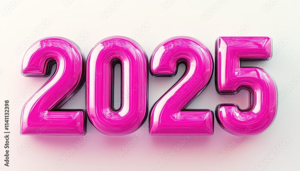Pink glossy digits represent the year two thousand twenty five Pink glossy digits represent the year two thousand twenty five