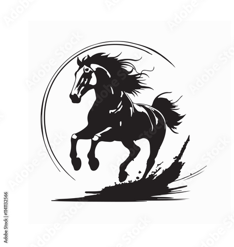 Running Horse Image Vector. Black and white vector illustration of a horse running isolated on white background.