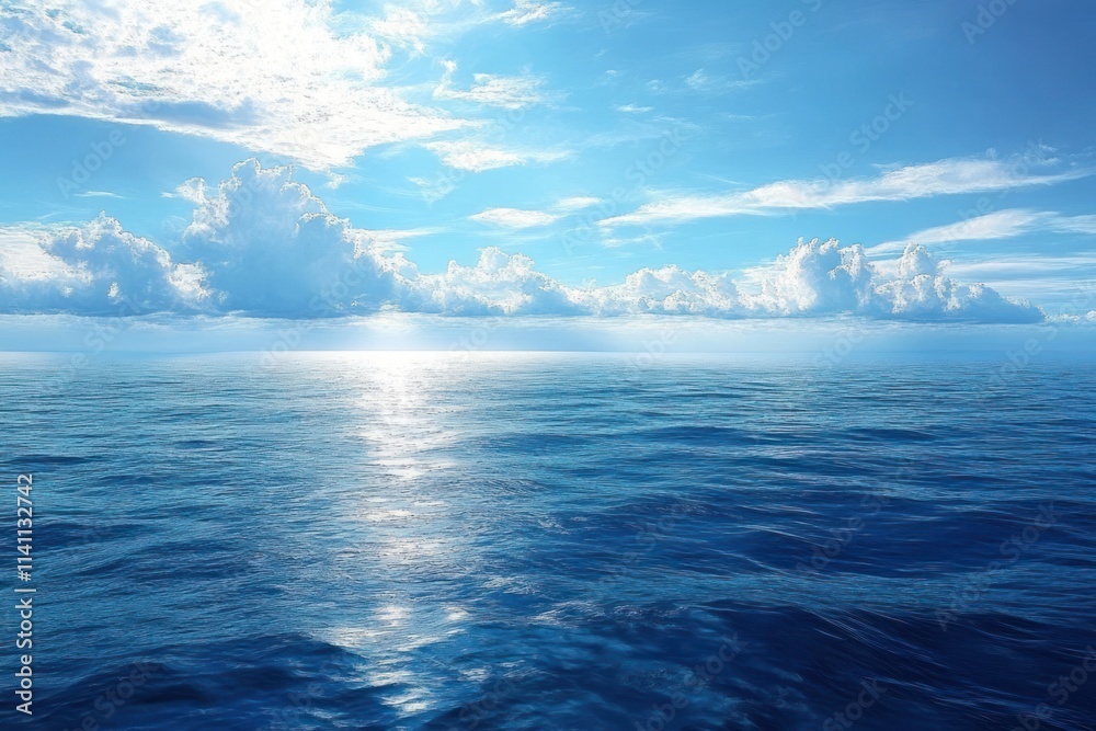 Obraz premium Impressionistic Seascape Painting of Blue Ocean Sky and Light Reflection