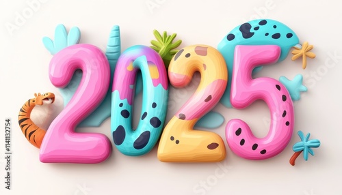 Colorful Three Dimensional 2025 New Year Design photo