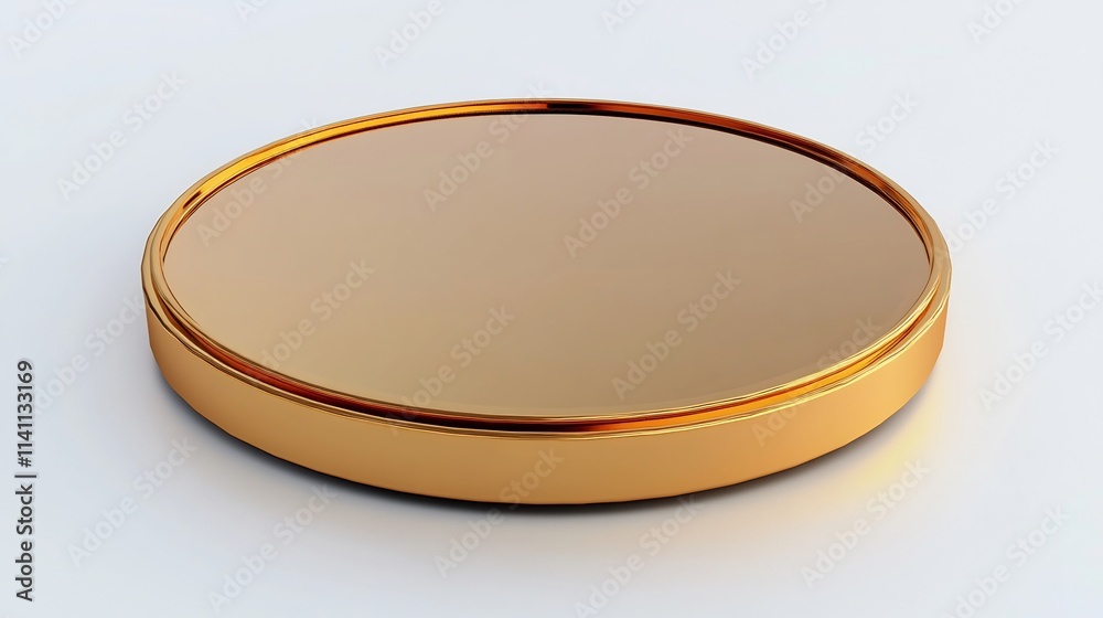 Golden Platform on White Background. A Simple yet Elegant Golden Disc on a Clean White Backdrop. Golden Platform on White Background. A Simple yet Elegant Golden Disc on a Clean White Backdrop.