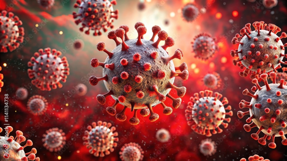 render of coronavirus particles floating in human blood, coronavirus, COVID-19, virus render of coronavirus particles floating in human blood, coronavirus, COVID-19, virus