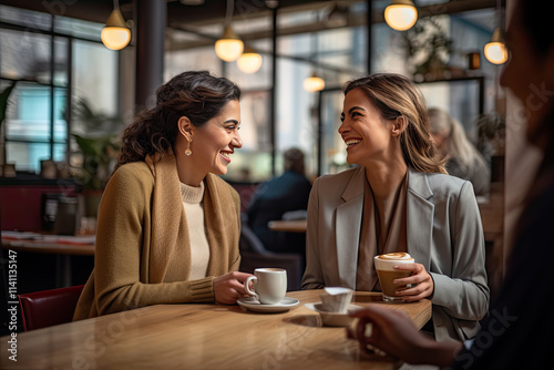 A couple of women enjoying a cup of coffee at a cafe