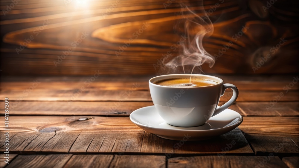 Hot cup of coffee sitting on a wooden table , warm, beverage, morning, drink, caffeine, aroma, steam, relaxation