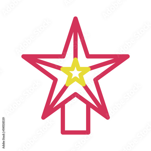 Red and yellow star Christmas tree topper. Concept of Christmas, holiday, and celebration.