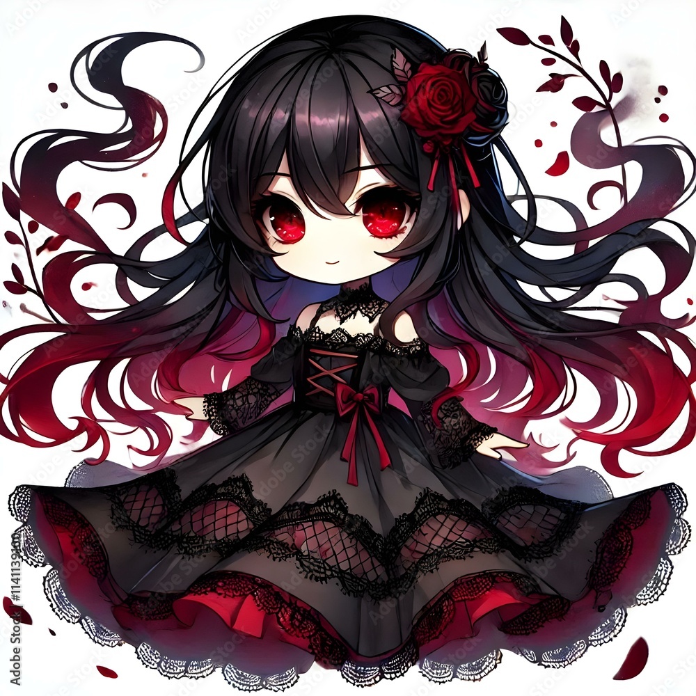 Naklejka premium Crimson Whisper Chibi