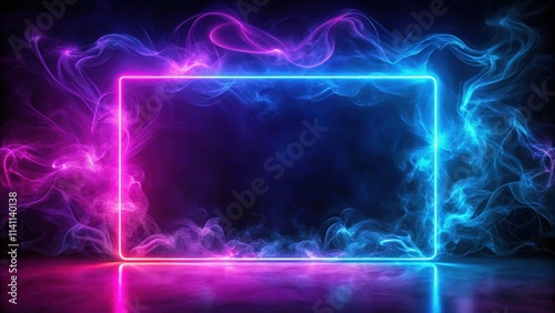 Neon electric border over empty space with futuristic smoke backdrop, neon, electric, border, empty area, futuristic