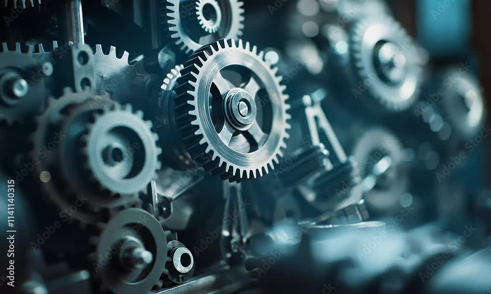 Close-up of intricate metal gears and machinery components in an industrial setting.