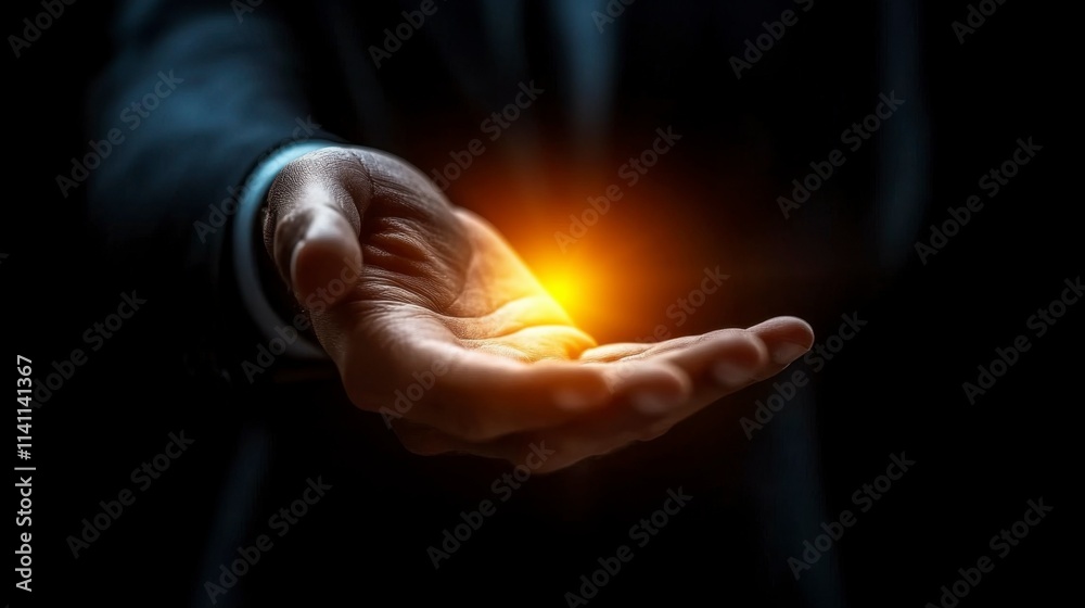 Fototapeta premium Businessman in a formal setting extending an open hand Symbolizing a gesture of goodwill, collaboration, or mutual respect
