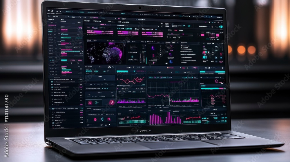 Laptop screen displaying trending product graphs A business professional analyzing data and identifying key market trends and insights Laptop screen displaying trending product graphs A business professional analyzing data and identifying key market trends and insights