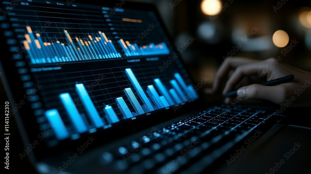 Close-up of a laptop screen with trending product data A professional analyzing graphs for actionable business insights and planning