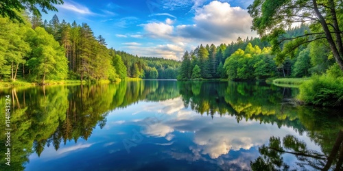 Tranquil lake nestled in a dense forest , serene, peaceful, tranquil, nature, quiet, corner, landscape, lake, water, reflections
