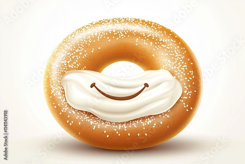 A happy bagel with cream cheese filling smiles photo